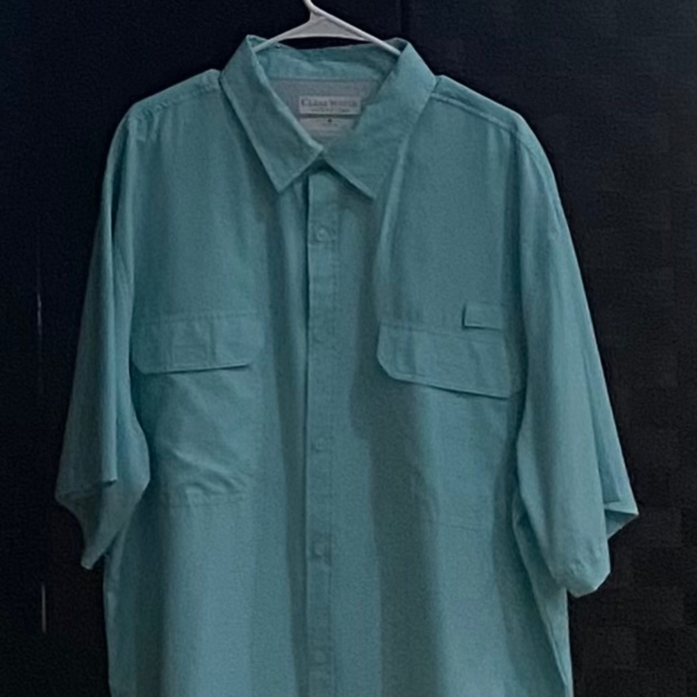 Clear Water outfitters aqua blue anglers short sleeve shirt. Size XXL